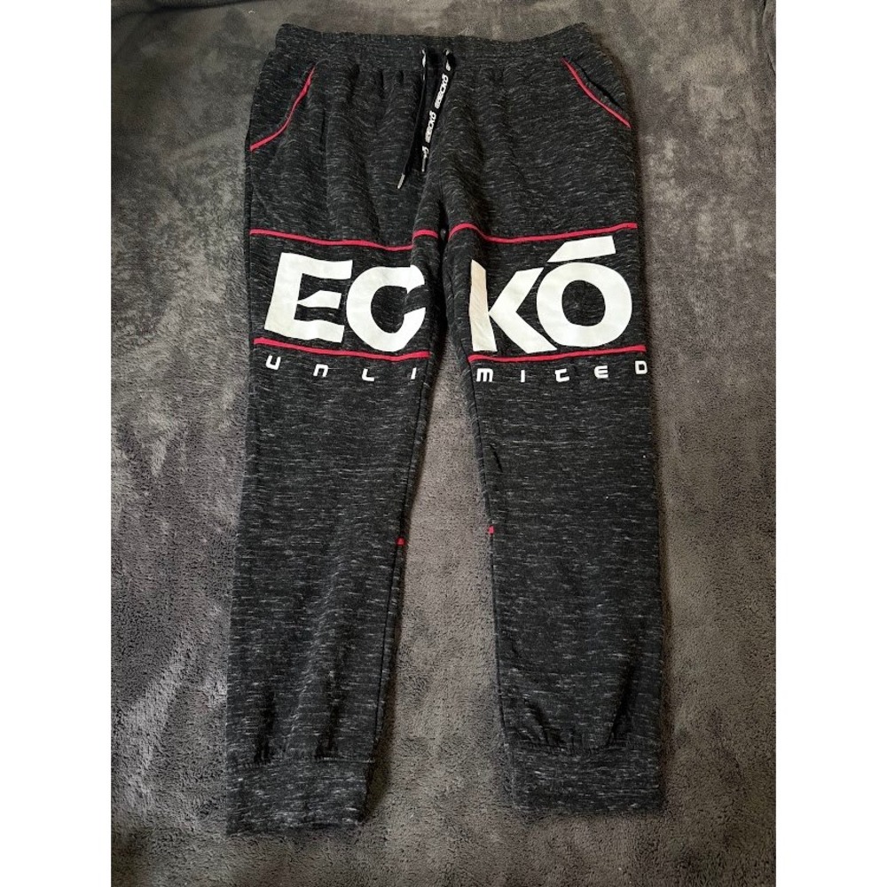 Ecko Unltd Mens 3XL Joggers Charcoal Grey Red Graphic Fleece Sweatpants 42X32